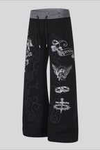 Rhinestone Graphic Patch Wide Leg Sweatpants