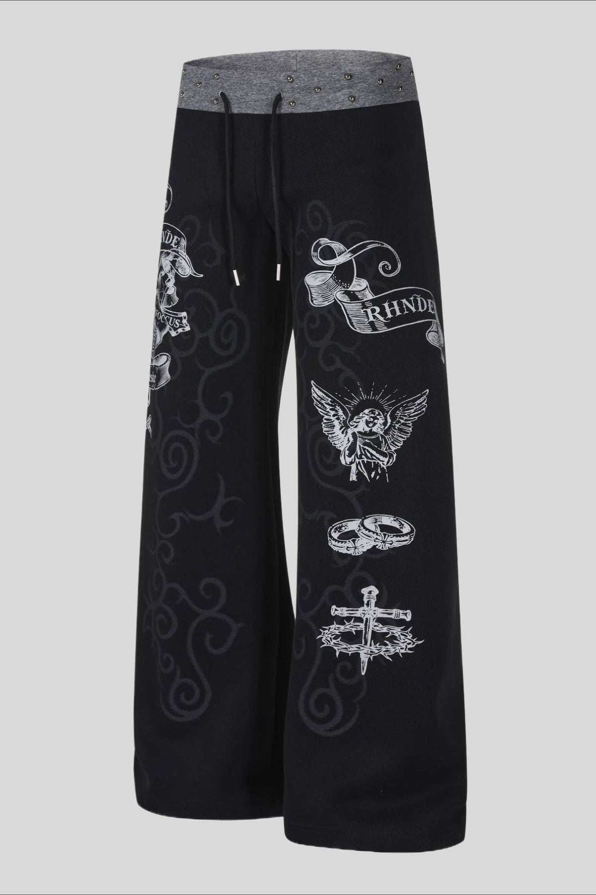 Rhinestone Graphic Patch Wide Leg Sweatpants