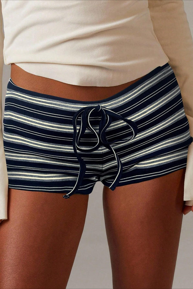 Striped Low Rise Tie Waist Slim Fit Casual Shorts Main image