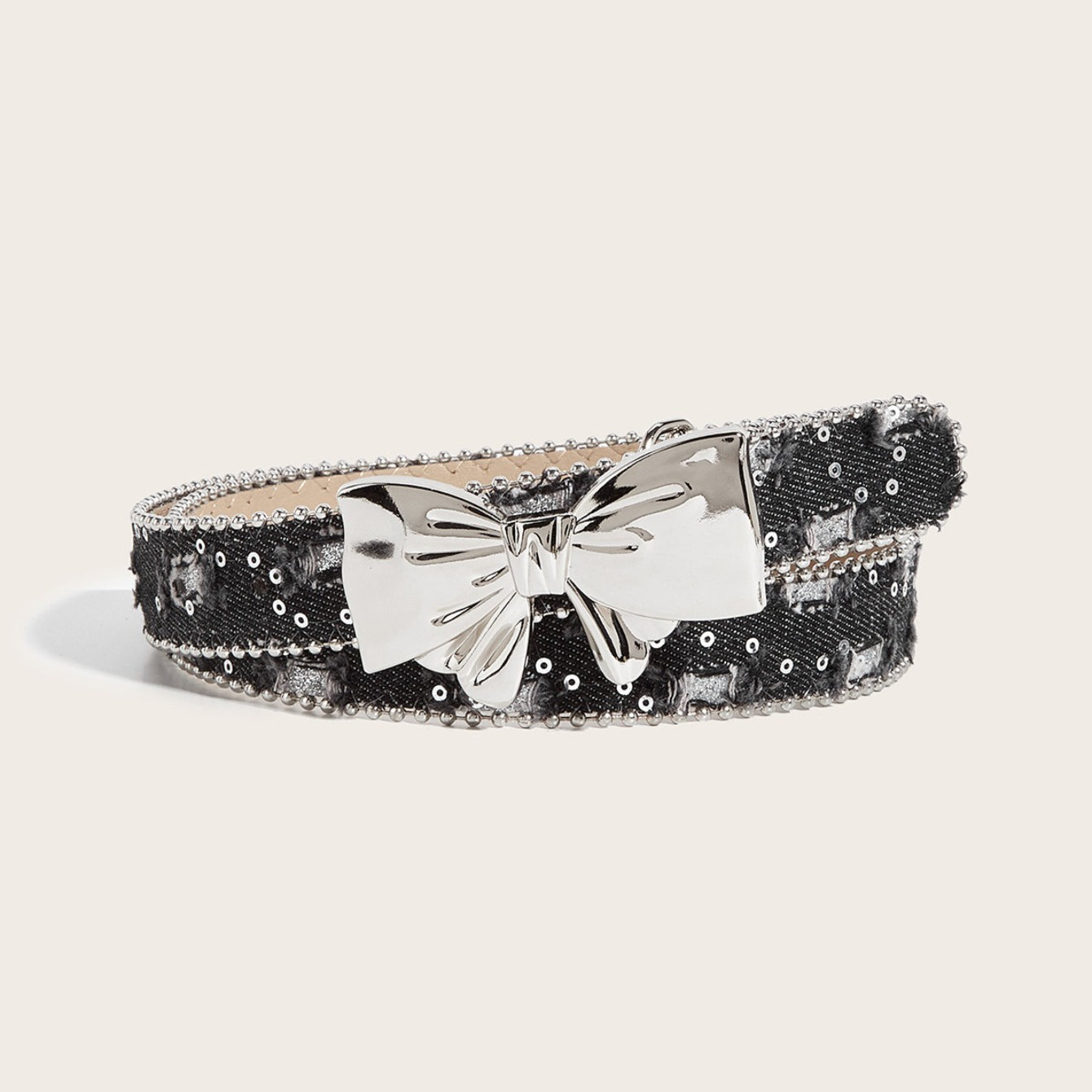 Denim Butterfly Buckle Beaded Statement Belt