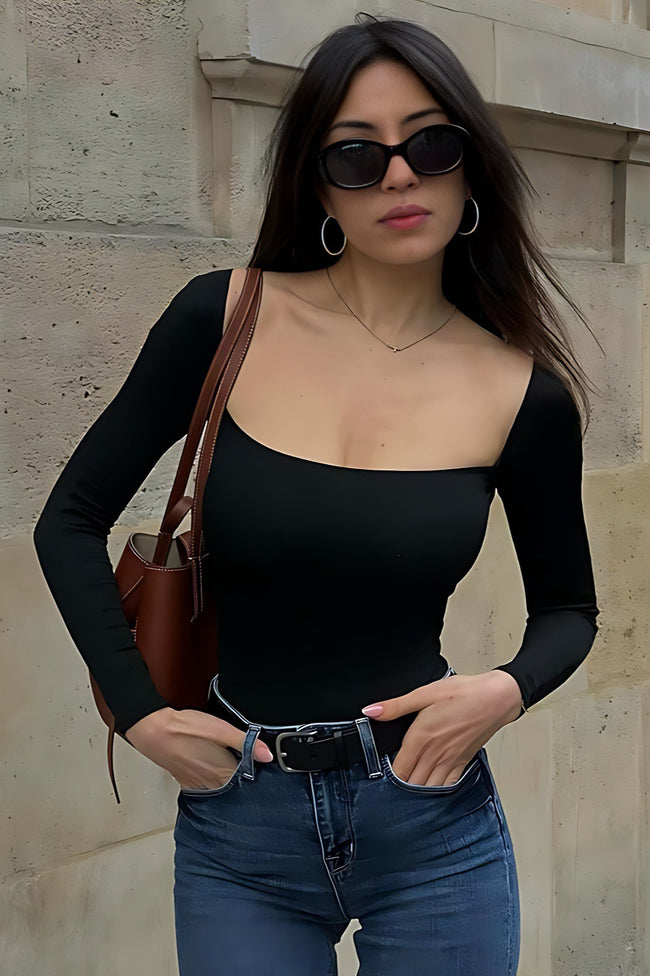 Solid Square Neck Bodycon Long Sleeve Tee Main image
