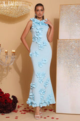 Elegant Sleeveless Solid 3D Floral Applique Prom Dress