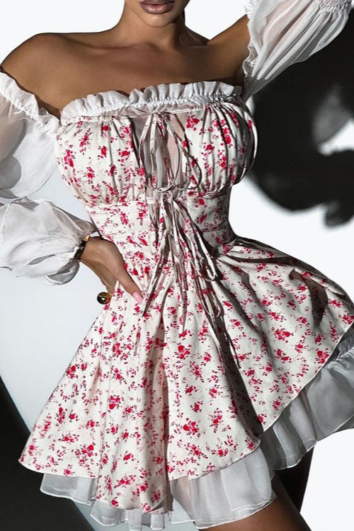 Chiffon Patchwork Strapless A Line Floral Dress Secondary image