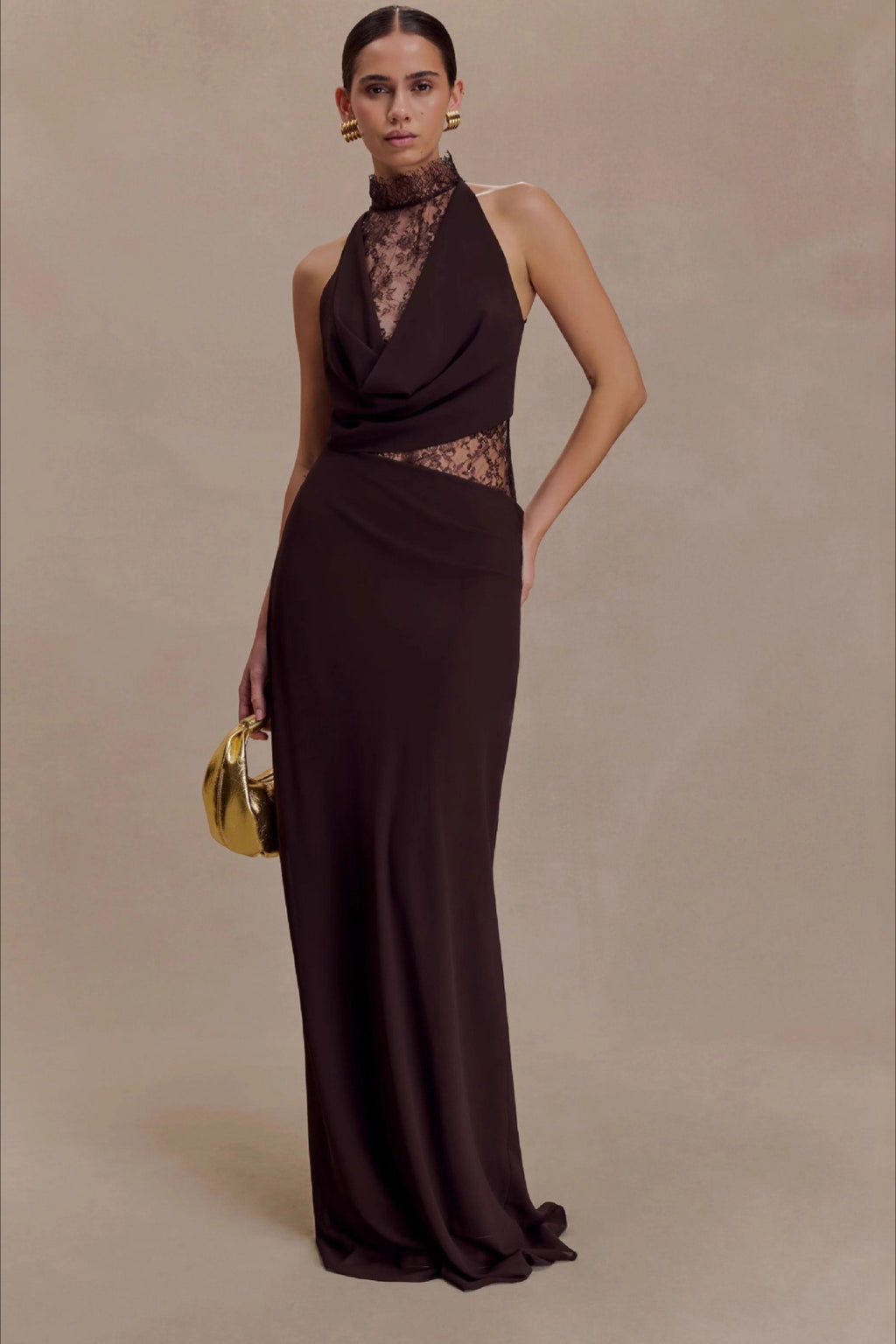 Halter Lace Cowl Bodycon Dress
