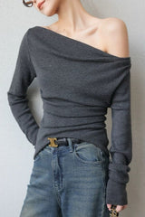 Chic Off Shoulder Fitted Knit Top