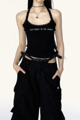 Sexy Spaghetti Strap Lace Up Corset Tank Top