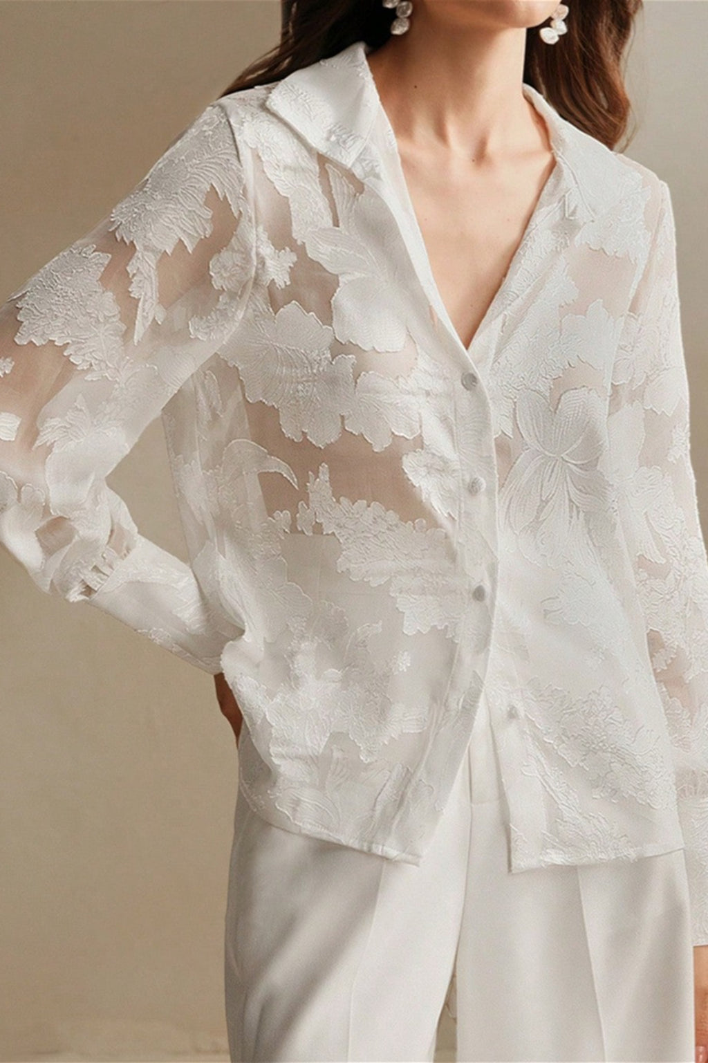 Casual Jacquard Turtleneck Blouse