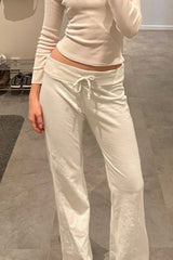 Roll Waist Solid Color Low Rise Knit Pants