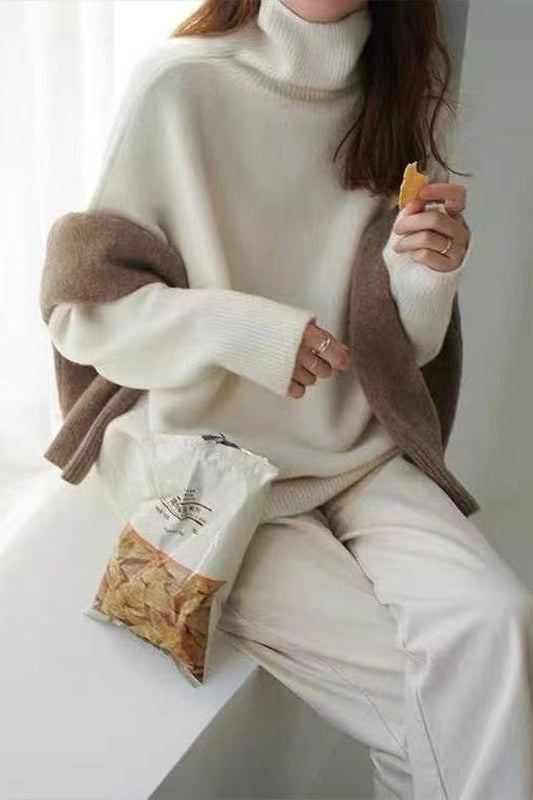 Minimalist Turtleneck Solid Color Loose Fit Knit Sweater Secondary image