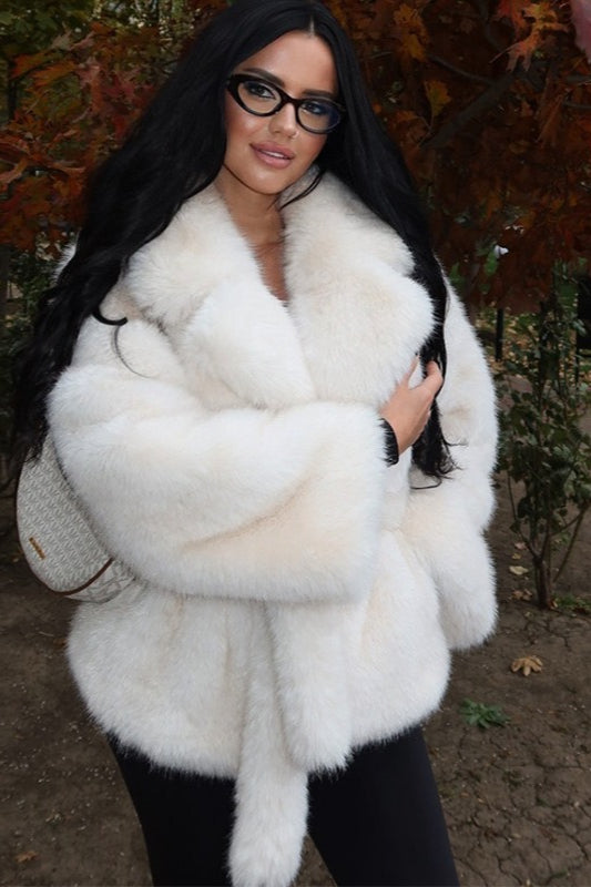 Solid Color Cropped Fur Coat White / S coats Main image