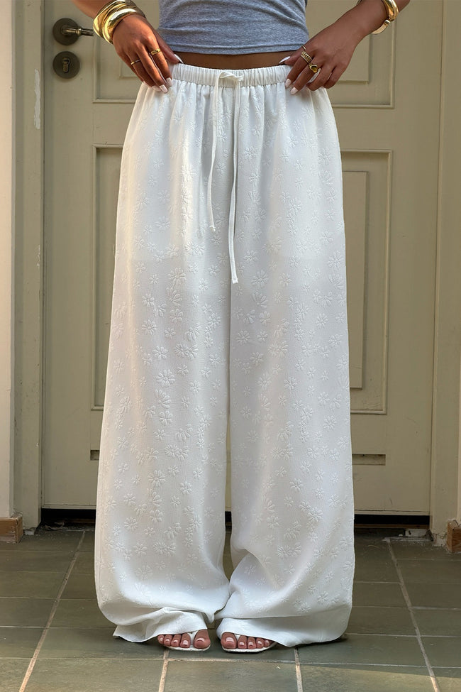 Solid High Waist Drawstring Wide Leg Pants Main image