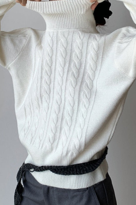 Cropped Ribbed Turtleneck Knit Sweater