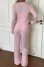 Button Front Cardigan Wide Leg Pants Set