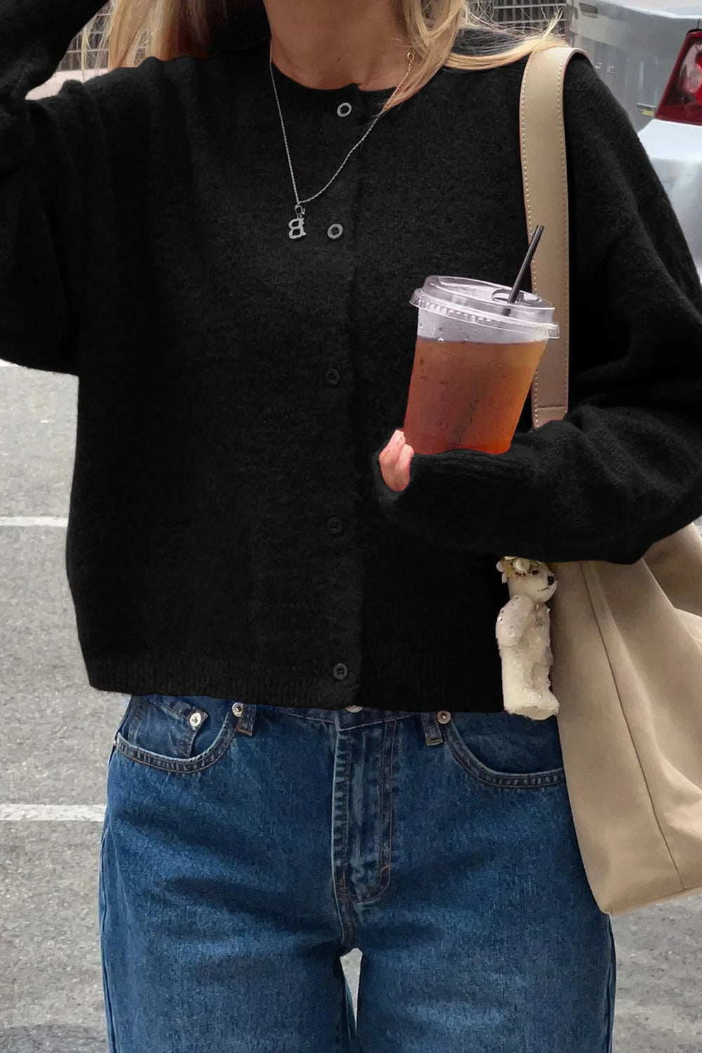 Cropped Knit Button Cardigan