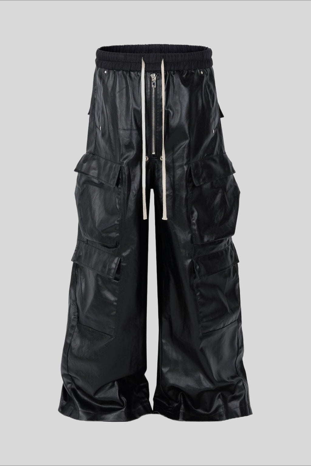 Coated Layered Pocket Flared Cargo Pants