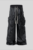 Coated Layered Pocket Flared Cargo Pants