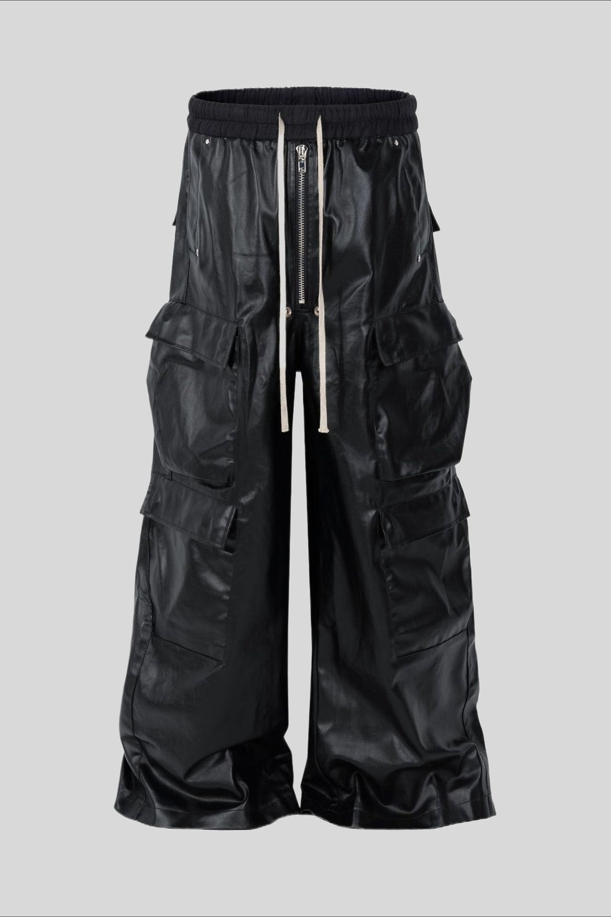 Coated Layered Pocket Flared Cargo Pants