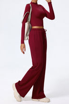 Relaxed Straight Leg  High Waist Knit Pants