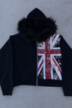 Faux Fur Union Jack Fleece Lined Hoodie
