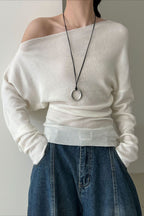 Waist Defining Asymmetric Shoulder Knit Top