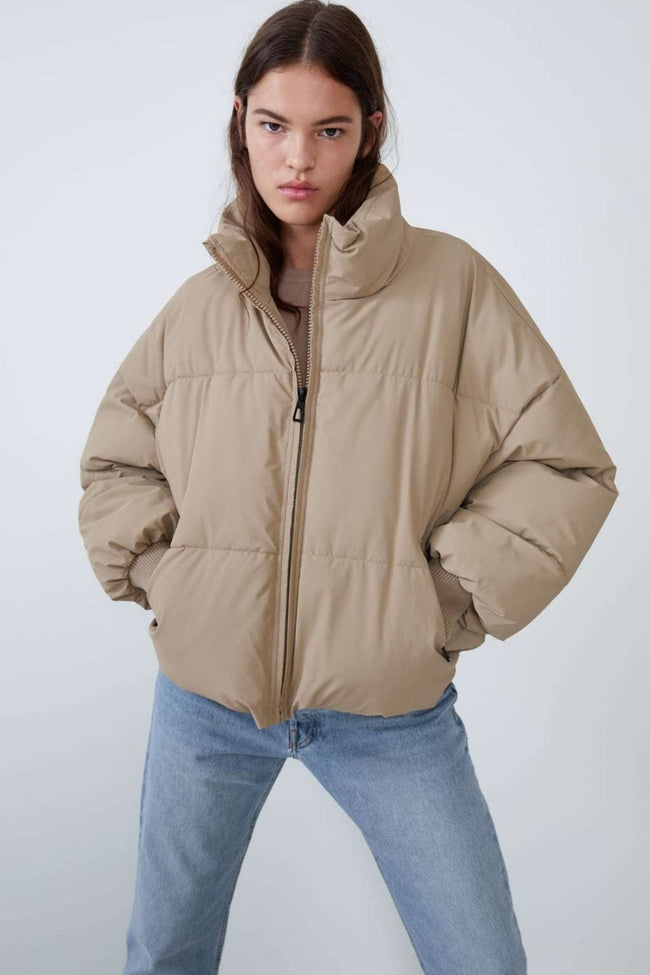Casual Cropped Puffer Jacket S / Khaki Main image