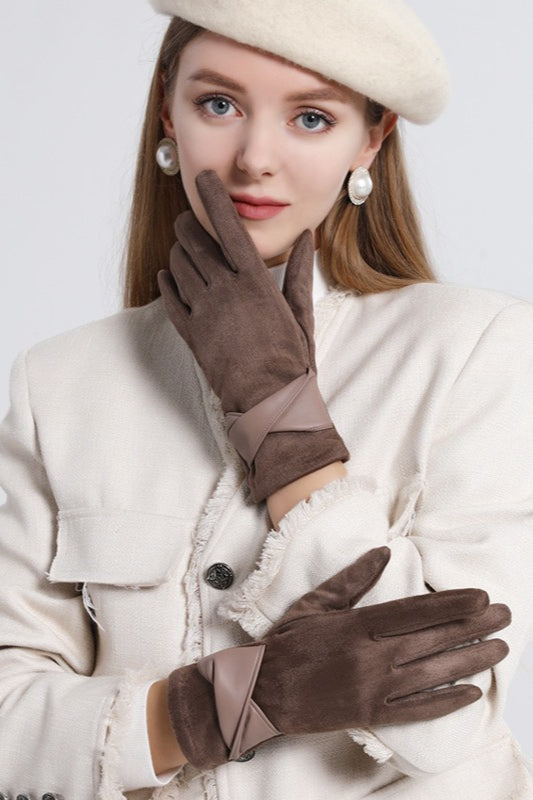 Fleece Lined Suede Winter Touchscreen Gloves Secondary image