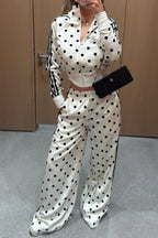 Polka Dot Stripe Track Jacket Two Piece Set