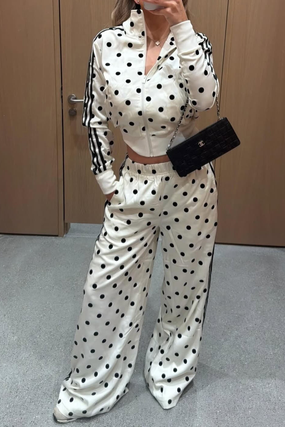 Polka Dot Stripe Track Jacket Two Piece Set