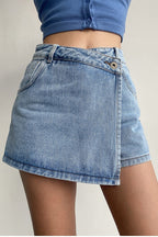 High Waist A Line Denim Skort
