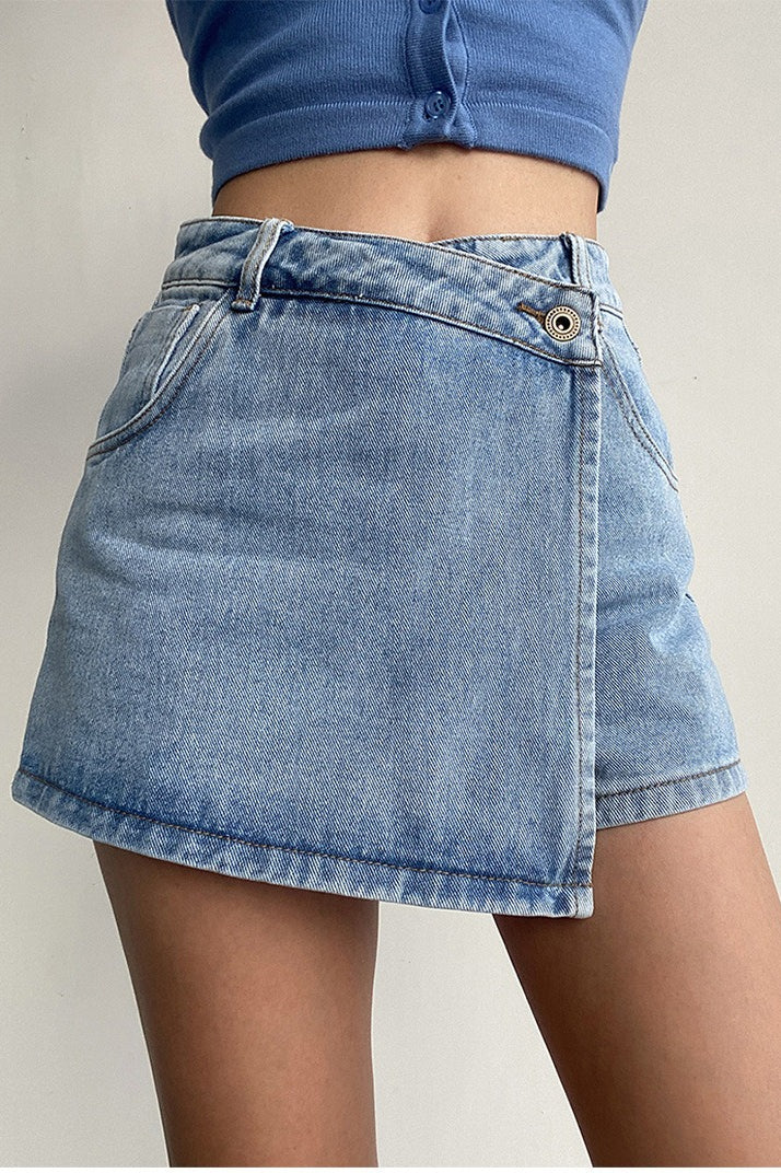High Waist A Line Denim Skort