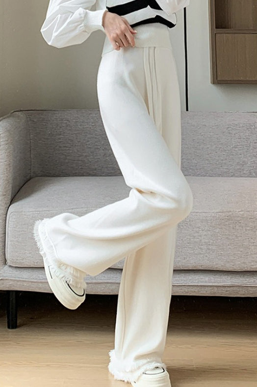 High Waist Fringed Hem Knit Pants Secondary image