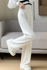 High Waist Fringed Hem Knit Pants