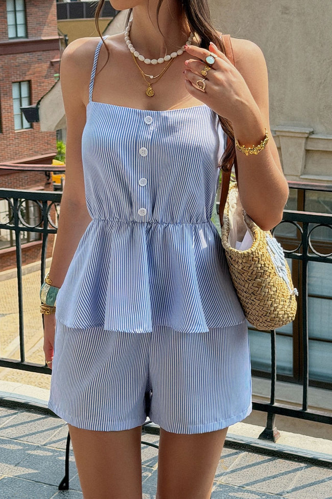 Blue White Stripe Cami Shorts Set Main image