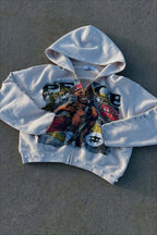 Rhinestone Graphic Zip Up Hoodie