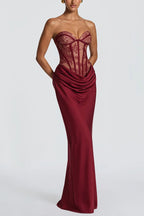Lace Corset Draped Satin Formal Dress