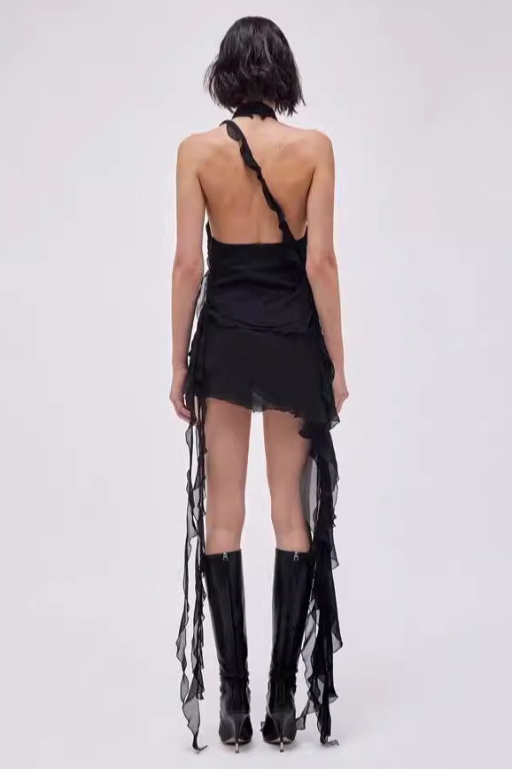 Asymmetric Rose Halter  Mini Dress Secondary image