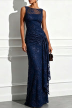 Sequin Jacquard Mesh Column Formal Dress