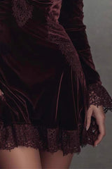 Velvet Lace Trim Mini Dress