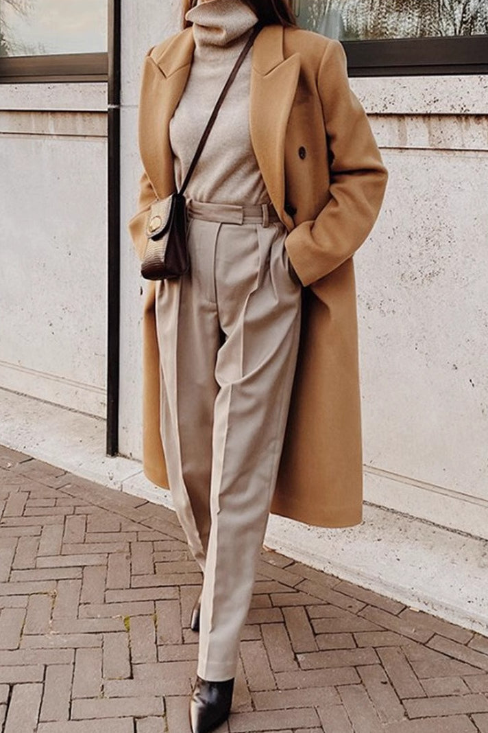 Solid Color Double Breast Lapel Overcoat Main image