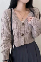 Knitted Open Front V Neck Slim Cardigan