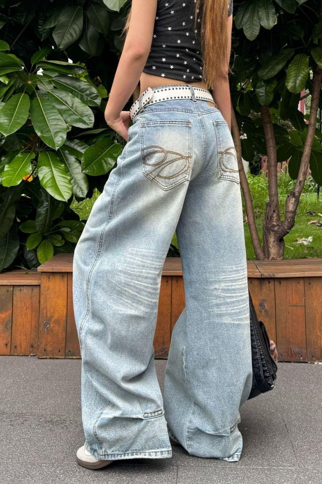 Light Blue High Waist Washed Wide Leg Jeans Main image
