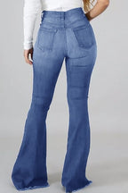 High Waist Ripped Stretch Flare Jeans
