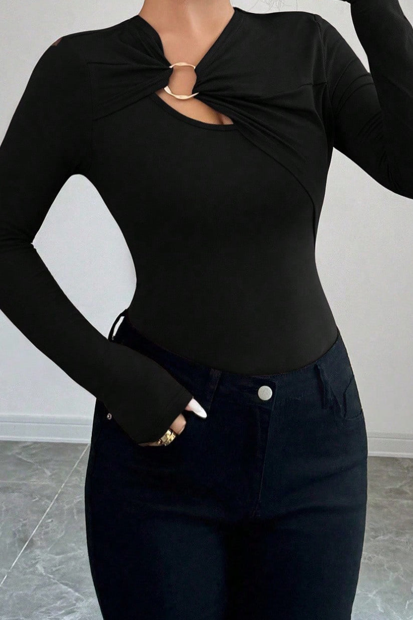 Asymmetrical Cut Out Bodycon Long Sleeve Tee