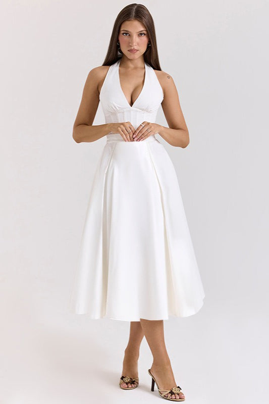 Elegant Deep V Halter Backless Maxi Party Dress Secondary image