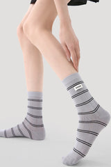 5 Pack Striped Polka Dot Ribbed Cuff Micro Mesh Cotton Socks