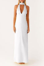 Halter Keyhole Open Back Maxi Cocktail Dress