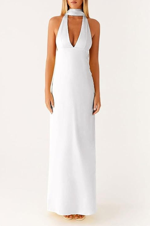 Halter Keyhole Open Back Maxi Cocktail Dress