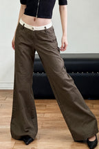 Retro Contrast Waistband Colorblock Wide Leg Jeans