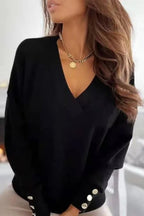 V Neck Button Knit Pullover Sweater