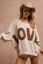 Leopard Letter Patch Oversized Sweatshirt
